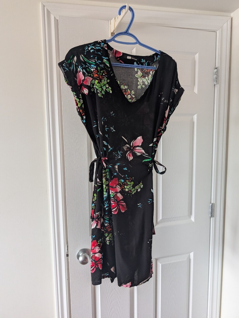 Black Floral Tunic Dress with Side Ties